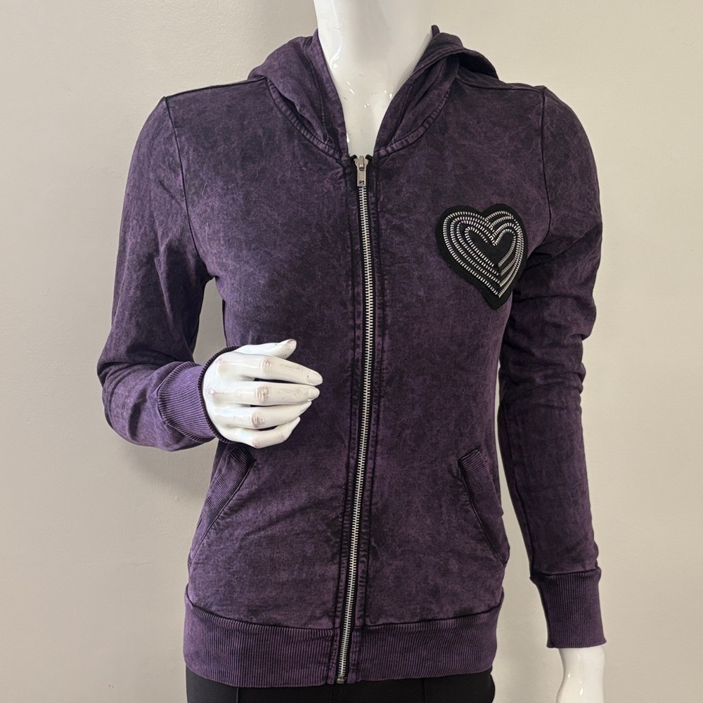 Vintage Y2K Born Famous Couture Pop Punk Mall Goth Emo Hoodie w Zipper Heart